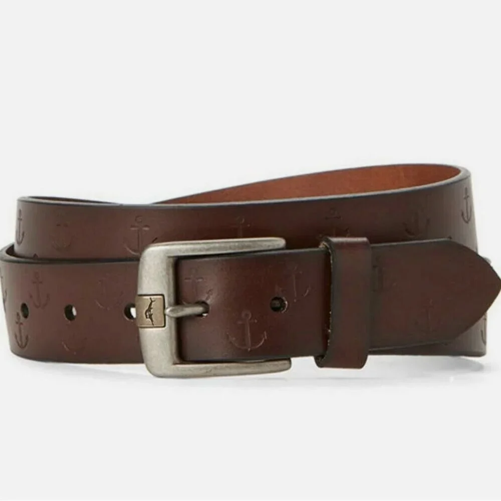Tommy Bahama Nautical Anchor Leather Belt Size L